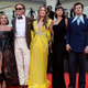 From left to right: Nick Kroll, Florence Pugh, Chris Pine, Olivia Wilde, Sydney Chandler, Harry Styles and Gemma Chan on the red carpet before the premiere of Don’t Worry Darling at the Venice Film Festival on Monday.